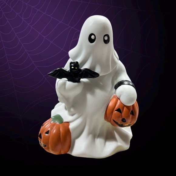 Halloween Ghost Ceramic Planter Pumpkin Jack-o-Lantern Bat Candy Dish Spooky - Picture 1 of 5